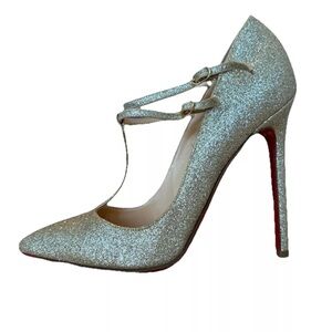 Christian Louboutin heels 36.5 glitter t strap pointed toe 120